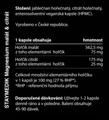 STAYMEDIK Magnesium malát & citrát (chelát) 737 mg - ranní hořčík, 90 veganských kapslí