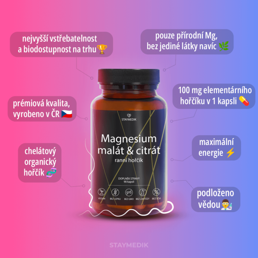 Magnesium malát & citrát (chelát) - energie a regenerace, 90 veganských kapslí